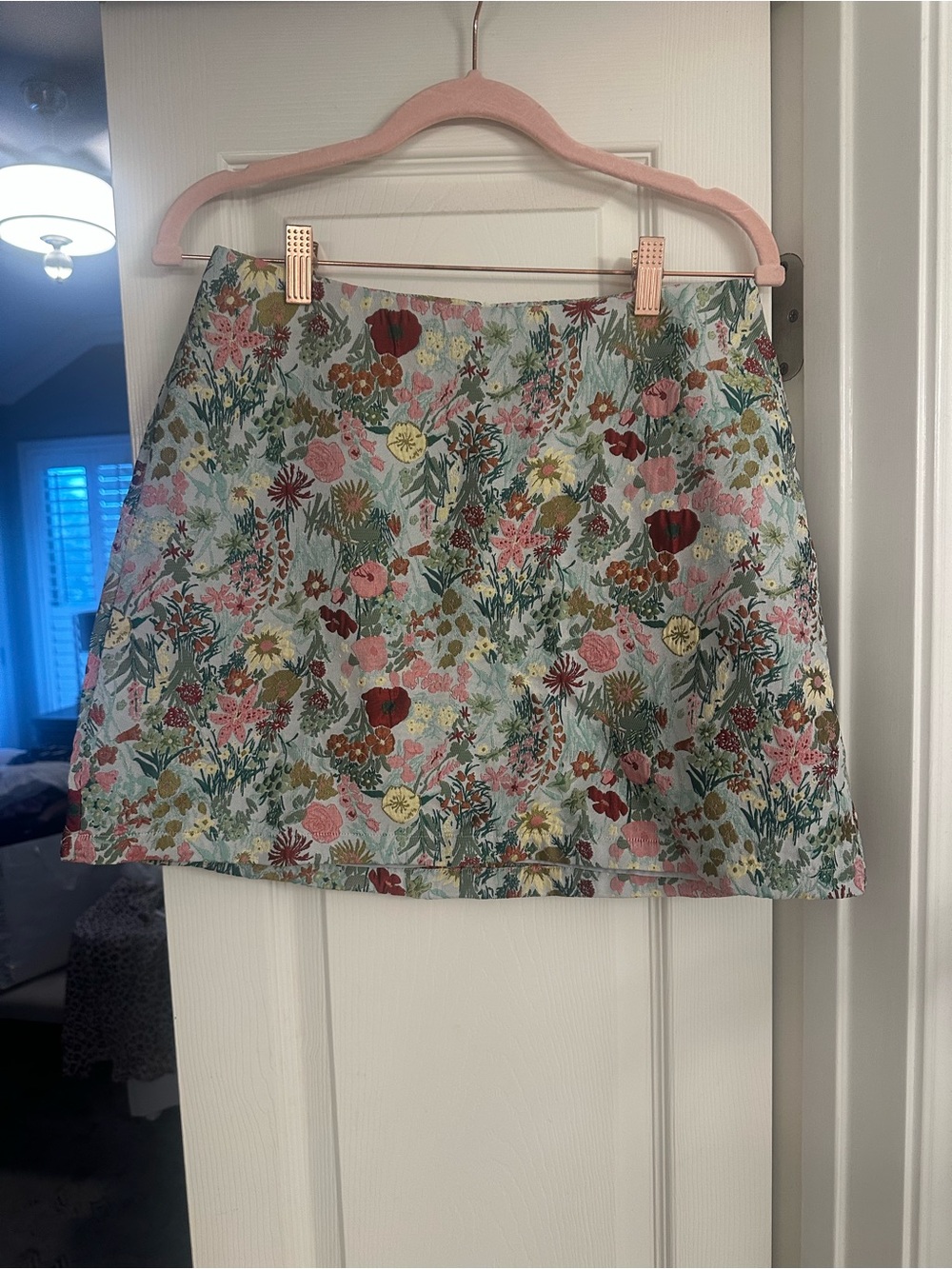 Cider Floral Mini Skirt - green and blue with pink and red